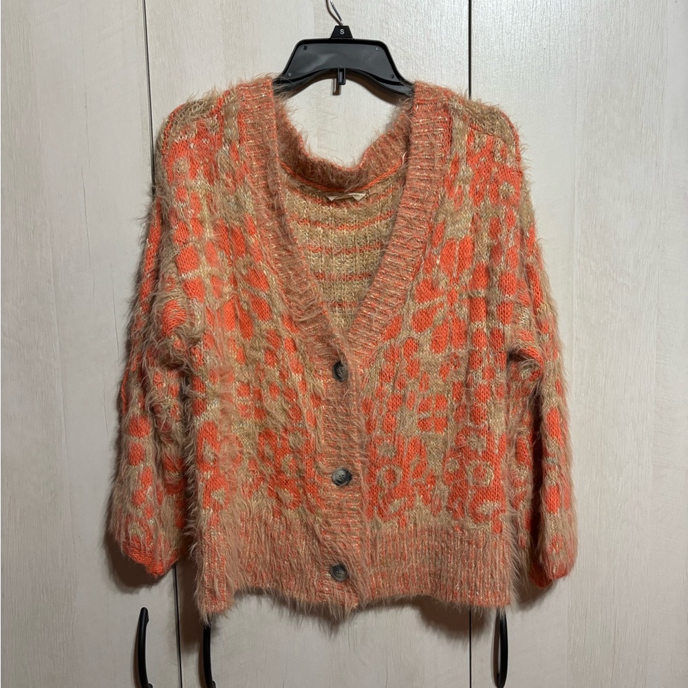 Altar’d State Cozy Orange and Tan Knit Cardigan